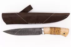 Нож Добытчик-5 сталь дамаск карельская берёза и береста